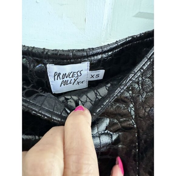 Princess Polly Black Shiny Faux Leather Snake Skin Mini Skirt Size XS - Picture 3 of 6